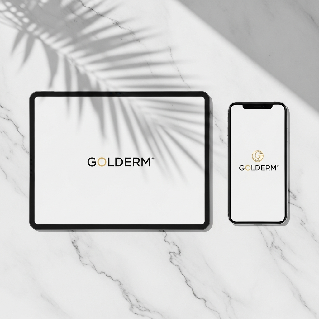 Pacote Digital Golderm completo exibido em tablets e smartphones